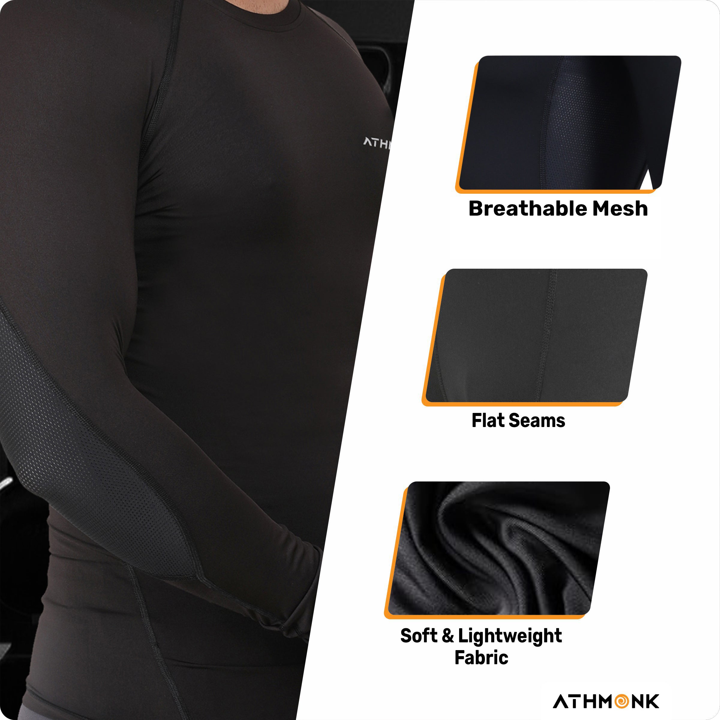 Athmonk Compression T-Shirt Vest Upper Body Shaper for Men Boys Branded - 4-Way Stretch Lycra Fabric - Workout Gym Cricket Running Football Sports Training - Keep Dry Tight Skin Fit - Round Neck